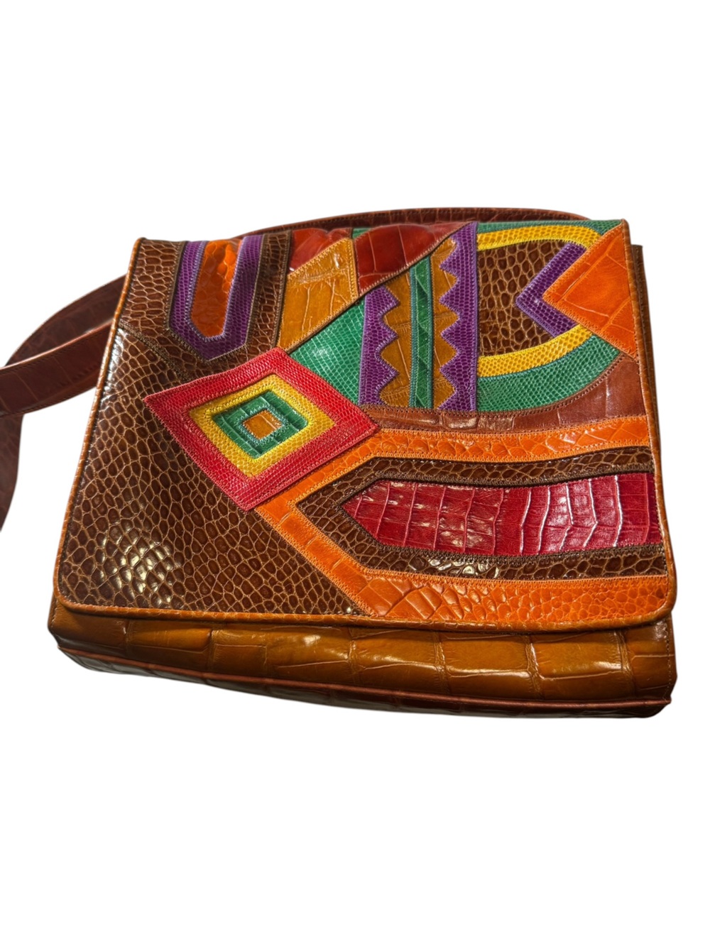 Bold Sharif Multicolor Geometric Patchwork Leather Crossbody Shoulder Bag Purse - Picture 2 of 11